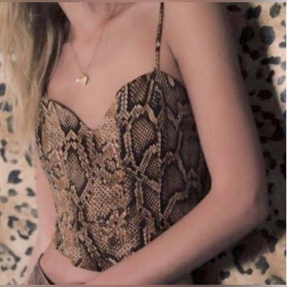 ZARA ANIMAL PRINT BUSTIER SPAGHETTI STRAP CROP TOP XS